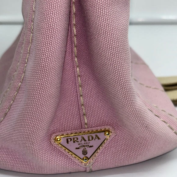 Authentic PRADA Canapa 2way Handbag Tote bag w/shoulder Strap baby pink Canvas - Picture 8 of 12